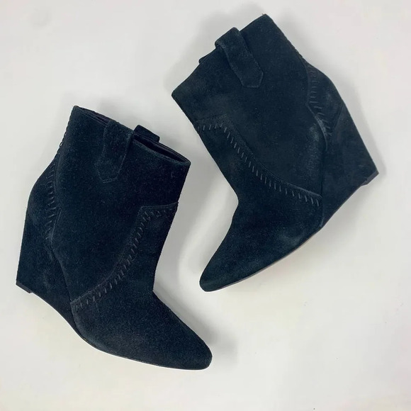 Rebecca Minkoff Bianca Wedge Booties Black Suede - Picture 2 of 12